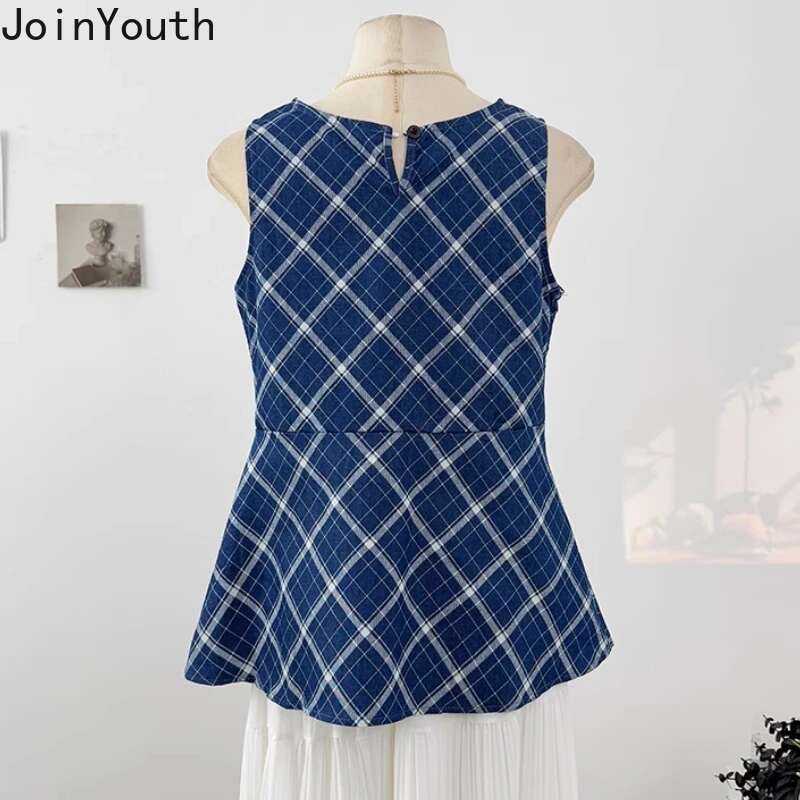 Summer Tanks Womens Clothes O-neck Sleeveless Folds Camis 2025 Ropa Mujer Slim Waist Irregular Plaid Vest Loose Casual Tops