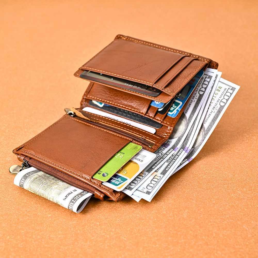 Mens Coin Purse Wallet RFID Blocking Genuine Leather Wallet with Zipper Business Card Holder Money Bag Wallet for Men Z250621