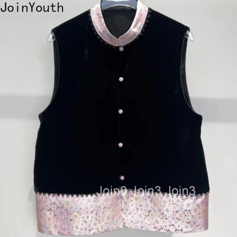Vintage Waistcoat Womens Clothing Stand Neck Sleeveless Tanks 2025 Ropa Mujer Chinese Style Chic Embroidery Contrast Clor Vest