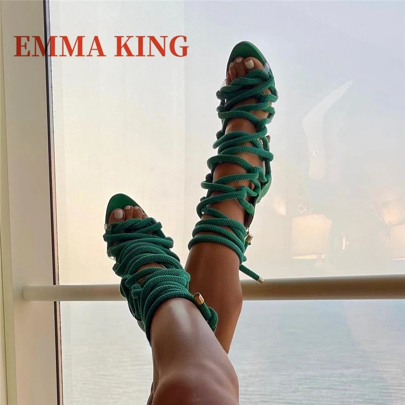 Summer Women Lace-up Gladiator Sandals Rope Wrap Peep Toe High Heel Sandal Sexy Club Party Dress Shoes Ladies Ankle Strap Sandal 250617