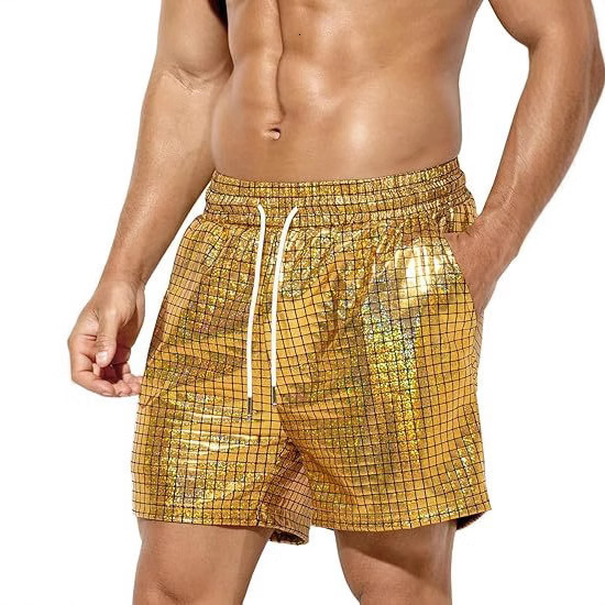 Free Shipping Designer Beach Pants2025 New Plaid Glossy Shorts Men's Casual European And American Cross-border Shorts Men's Beach Casual Pan