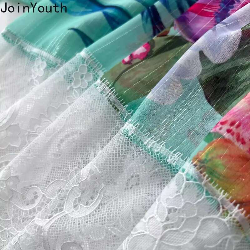 Skirt Suit Women Clothing Summer 2 Piece Set 2025 V-neck Patchwork Lace Floral Chiffon Blouse High Waist A-line Skirts Outfits