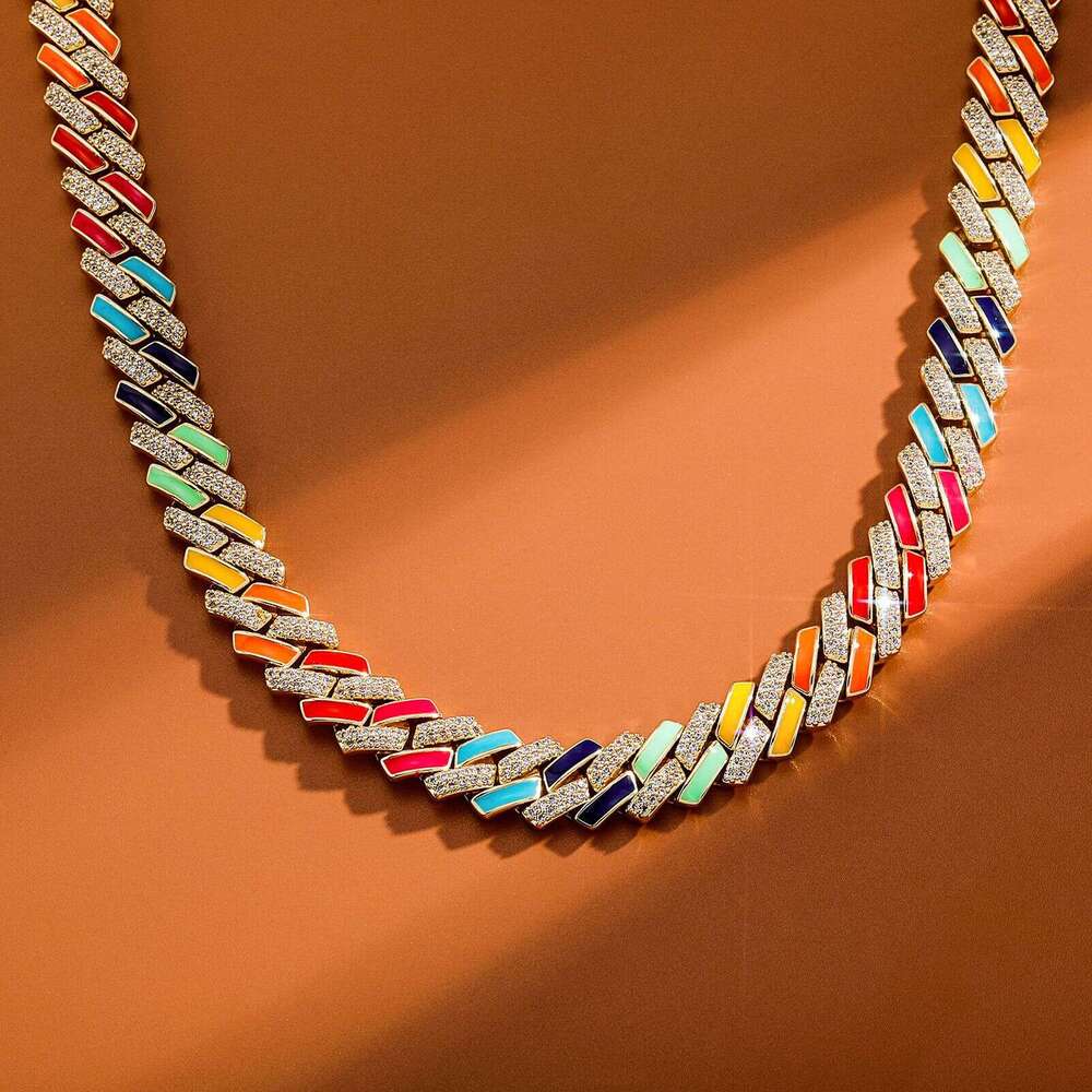 New 10mm Dia-Shaped Cuban Chain Colorful Enamel Zircon Couple Hip-Hop Necklace Jewelry