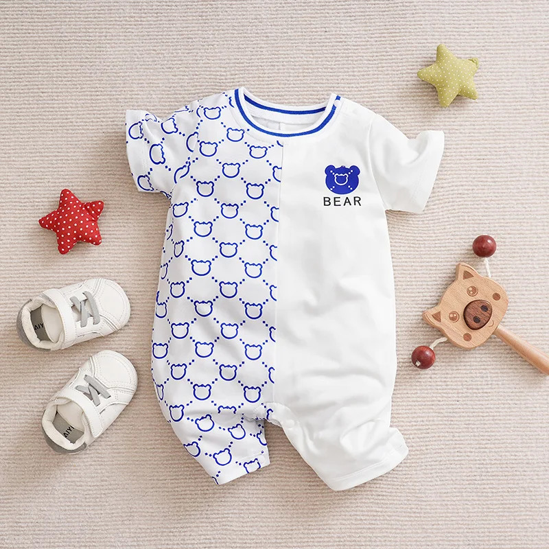 born Clothes Cute Cartoon Patchwork Teddy Bear Comfortable And Soft Summer Boys Girls 018 Short Sleeved Baby Jumpsuit 250619
