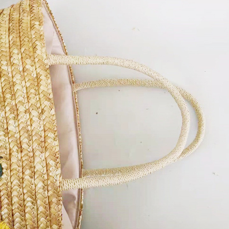 Free Shipping Wheat Straw Embroidered Woven Designer Bag Lemon Mango Luxury Pattern Casual Shoulder Bag Embroidered Women's Crossbody Handbag Str