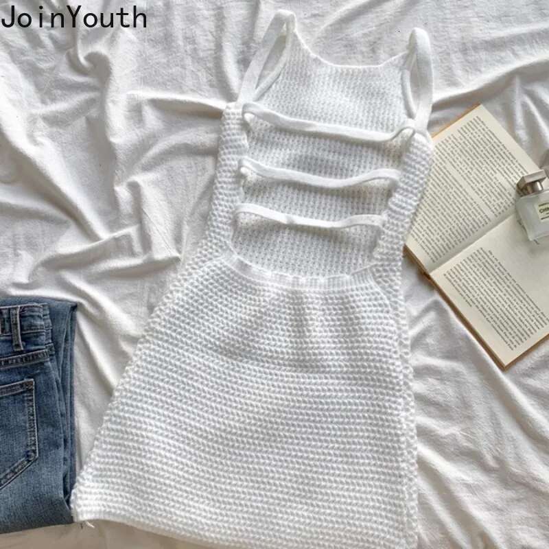 Sexy Summer Dresses for Women Knitted White Robe Femme 2025 Vestidos De Mujer Sleeveless Backless Slim Fit Bodycon Mini Dress