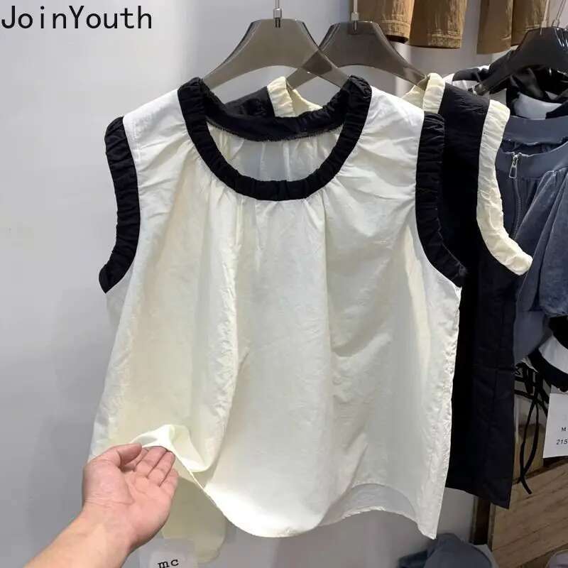White Women Shirts Chic Summer Tshirts O-neck Sleeveless Casual Tees Vintage Cotton Y2k T-shirt Oversized Tops 2025 Ropa Mujer