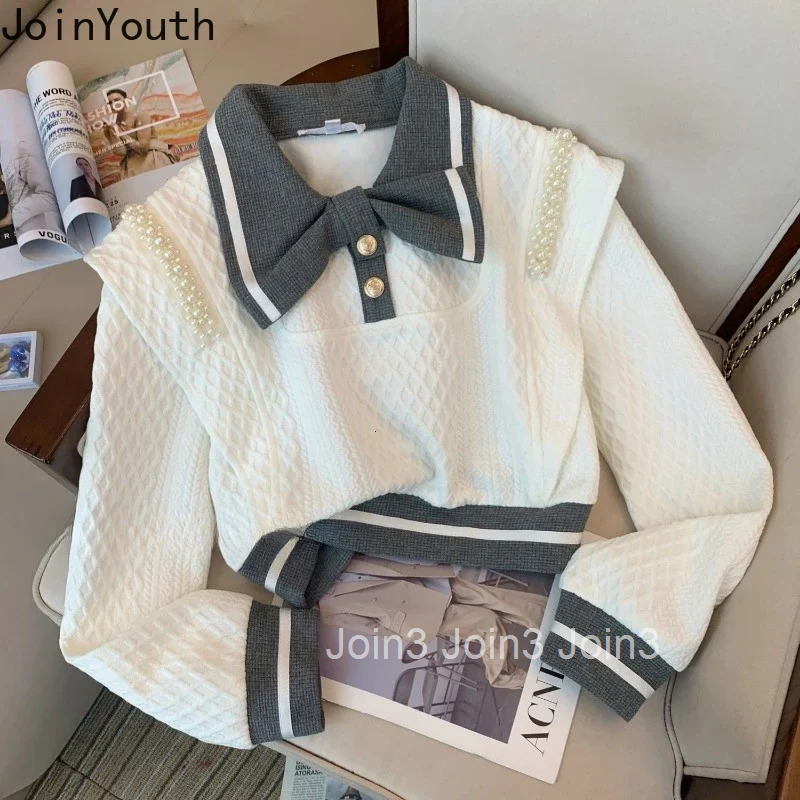 Fashion 2 Piece Set Women Clothing Preppy Style Bow Sweet Hoodies High Waist Wide Leg Pants Outfits Korean Sweatpants Y2k Suit