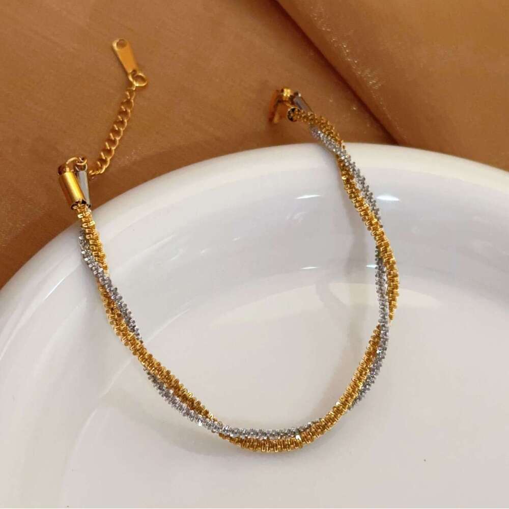 Minimalist Niche Design Color-Block Braided Chain Titanium Steel Jewelry Bracelet Unique Light