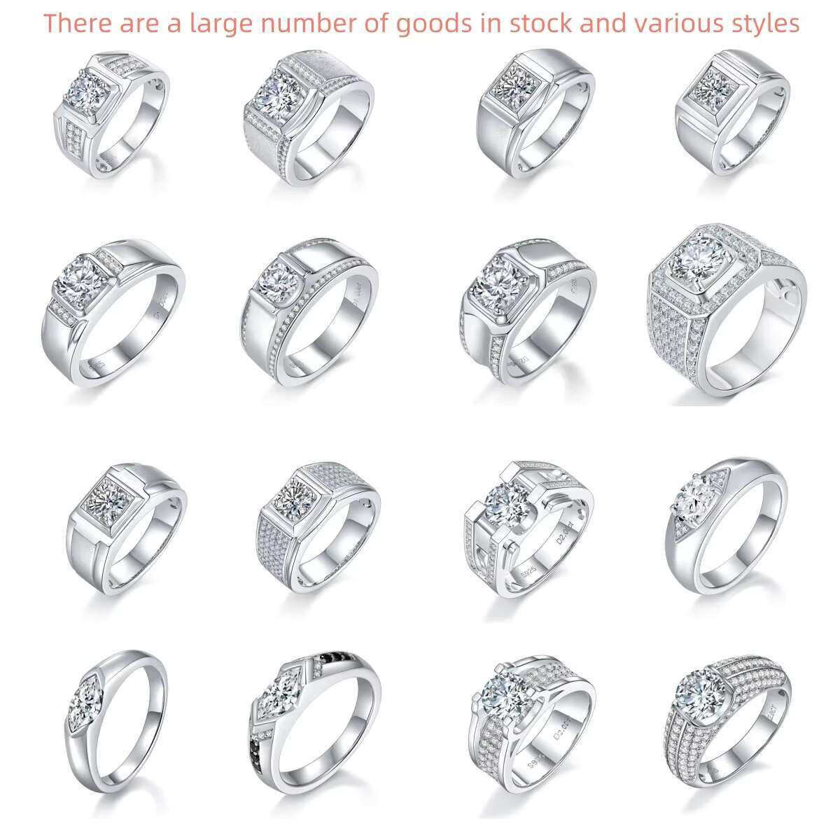 Wholesale Free Certificate Round Brilliant Cut Moissanite Mens Ring GRA Certificated 925 Silver Ring Moissanite Ring Men