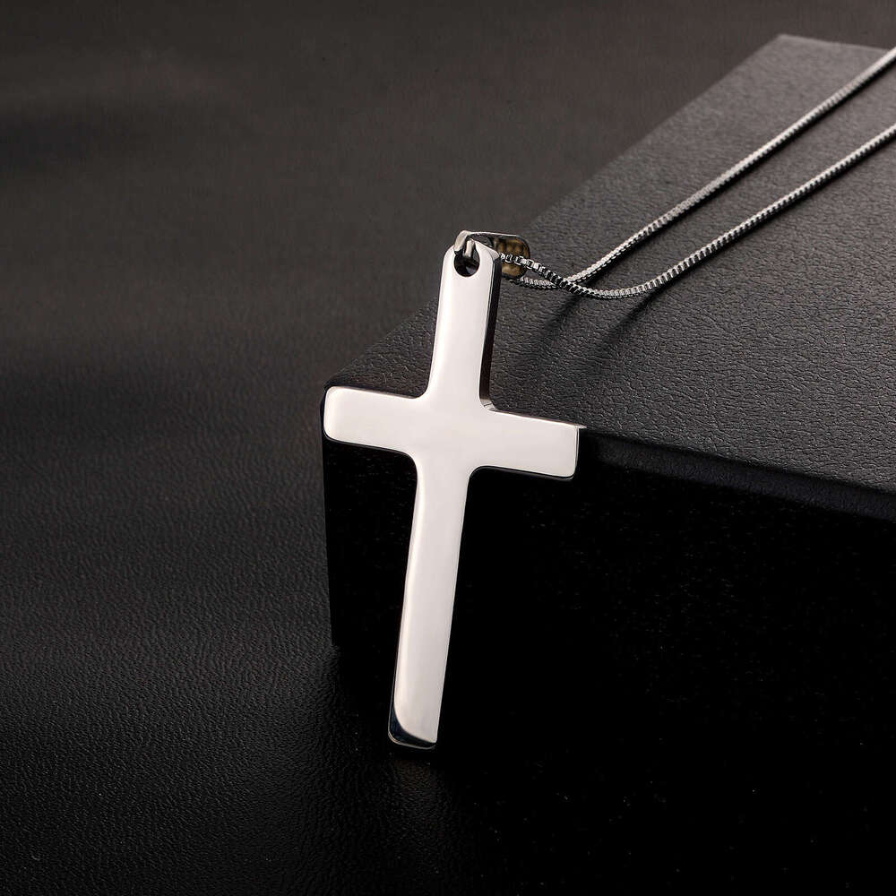 New Simple Stainless Steel Men's Cross Necklace Pendant Jewelry Plain Smooth Surface