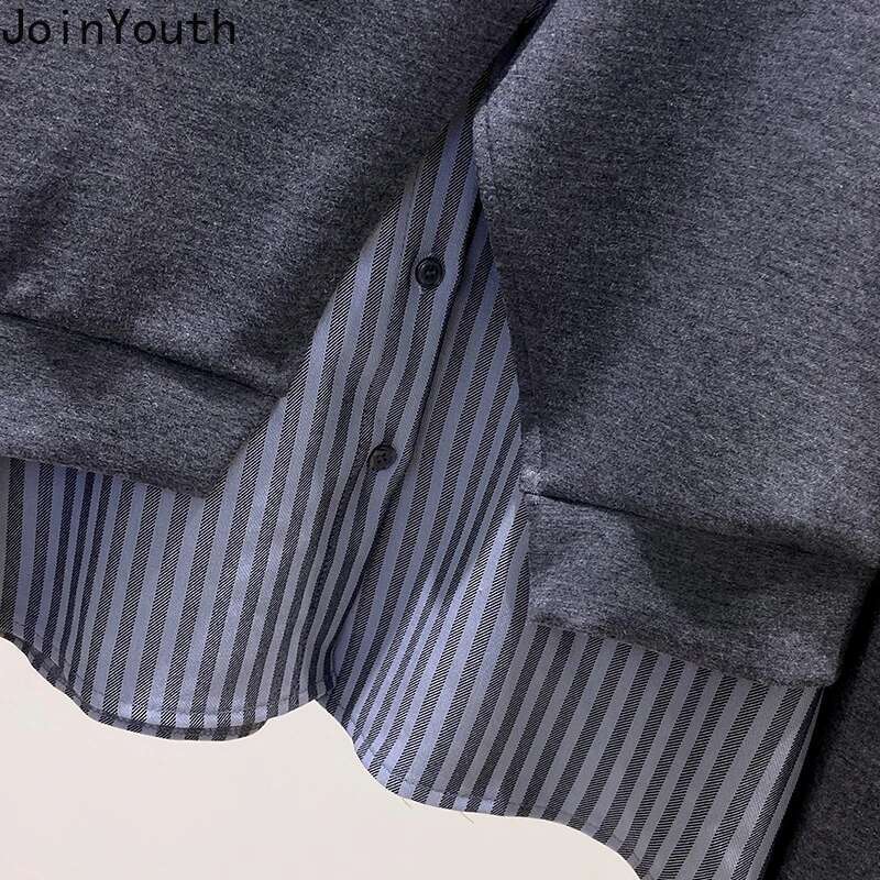 2025 Ropa Mujer Fake Two Hoodies Womens Clothing Patchwork Striped Sweatshirts Casual Fashionoversized Hoodie Vintage Y2k Tops