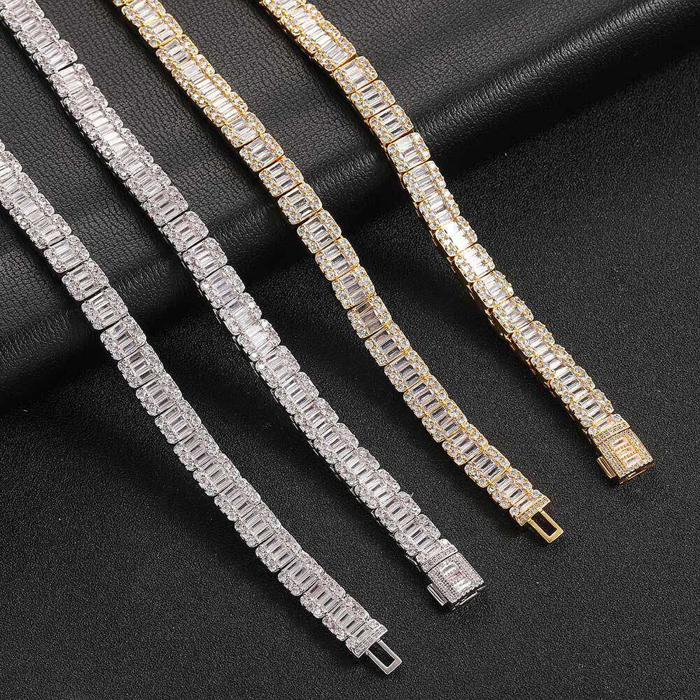 8mm Flip Cover Buckle Mixed Zircon Ice Sugar Chain Necklace Trendy Brand Personality Hip Hop Men's Bracelet Jewelry d321