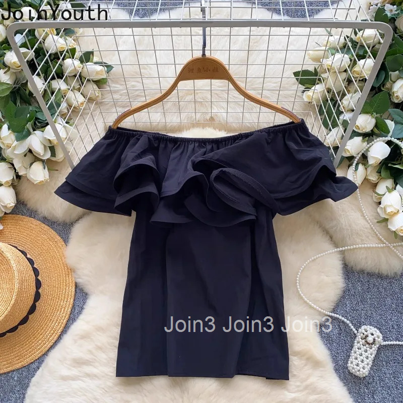 Sweet Blouse for Womens Slash Neck Ruffles Slash Neck Sexy Shirts Off Shoulder Summer Blouse Tops 2025 Blusas Mujer De Moda