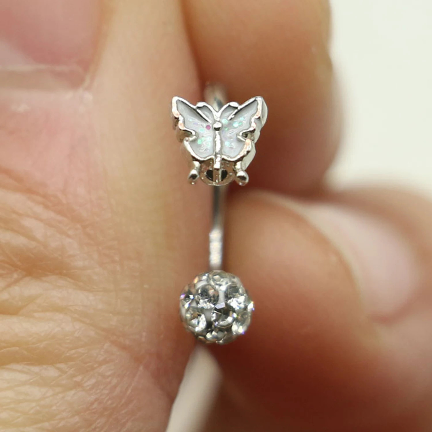 Steel C Shaped Lip Ring Labret Piercing Crystal Rhinestones Butterfly Piercing Helix Earrings Body Jewelry 250617