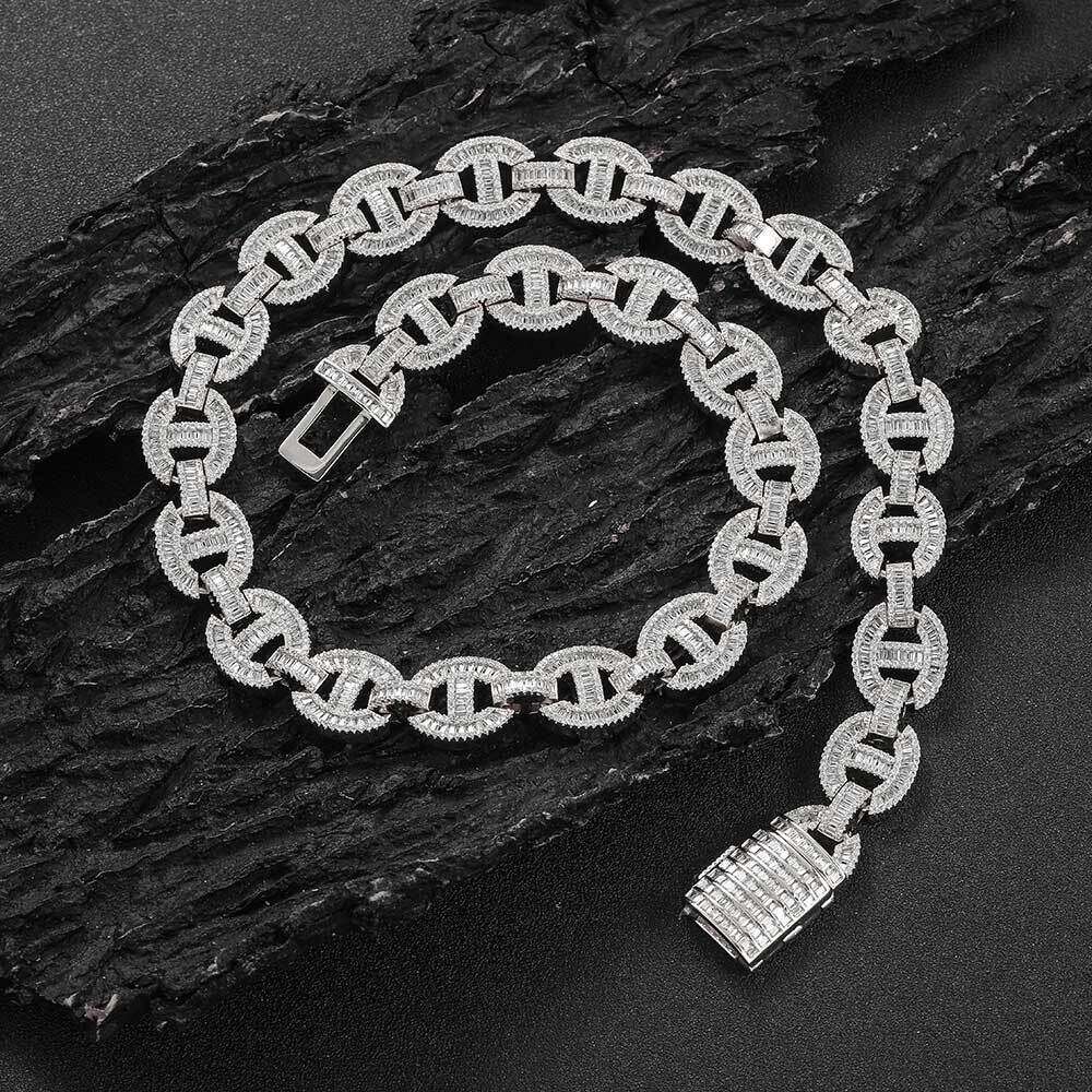 Hip Hop 16mm Flip Clasp Mixed CZ Pig Nose Cuban Chain Men's Necklace b58c