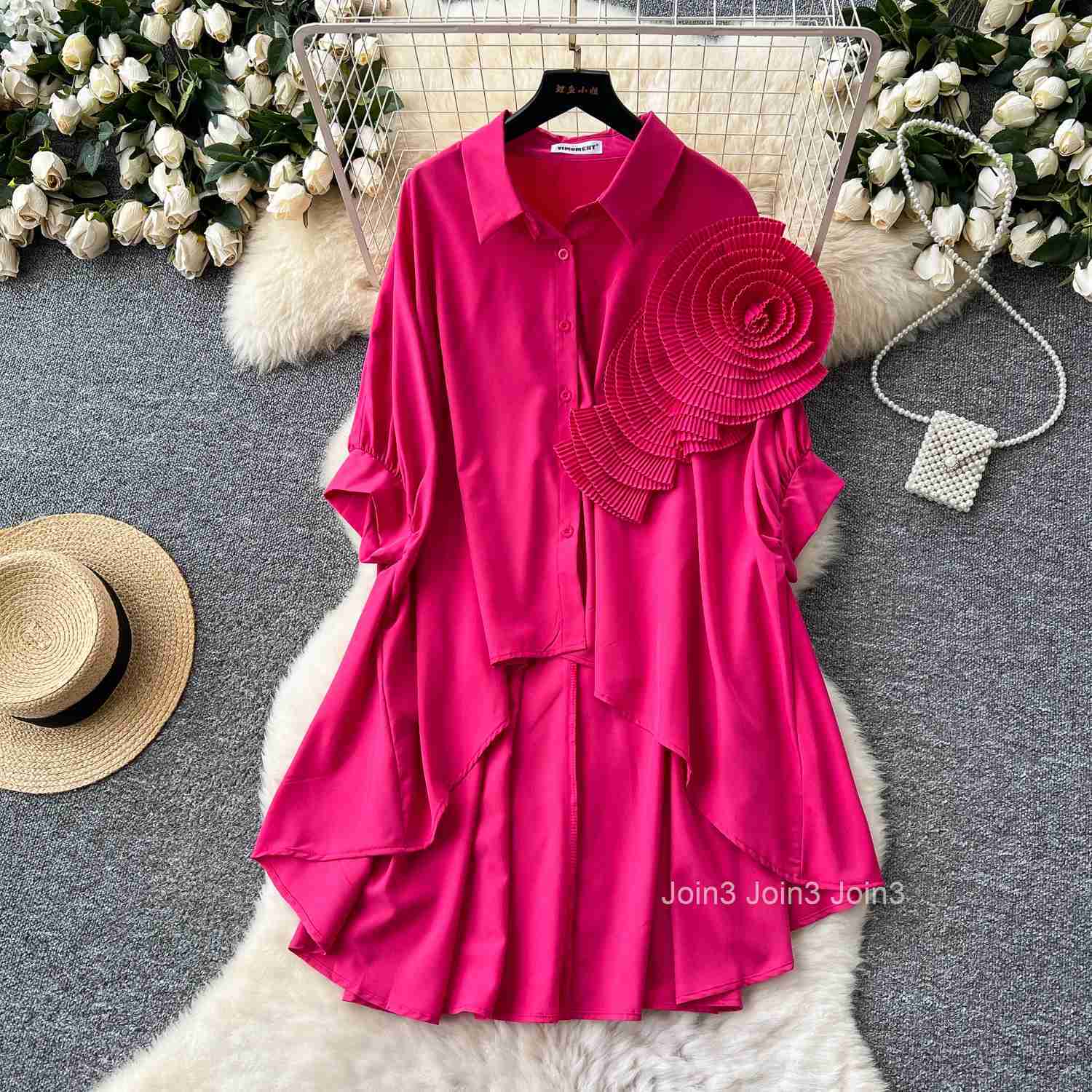 Korean Fashion Women Shirt 3D Floral Long Sleeve Irregular Blouses 2025 Blusas Mujer De Moda Casual Loose Summer Blouse Tops
