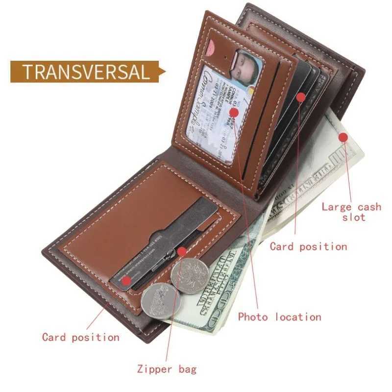 2025 Men Short Bifold PU Leather Wallet Credit ID Card Holder Large Capacity Purse Masculina Premium Wallet with Coin Bag Zipper Z250621
