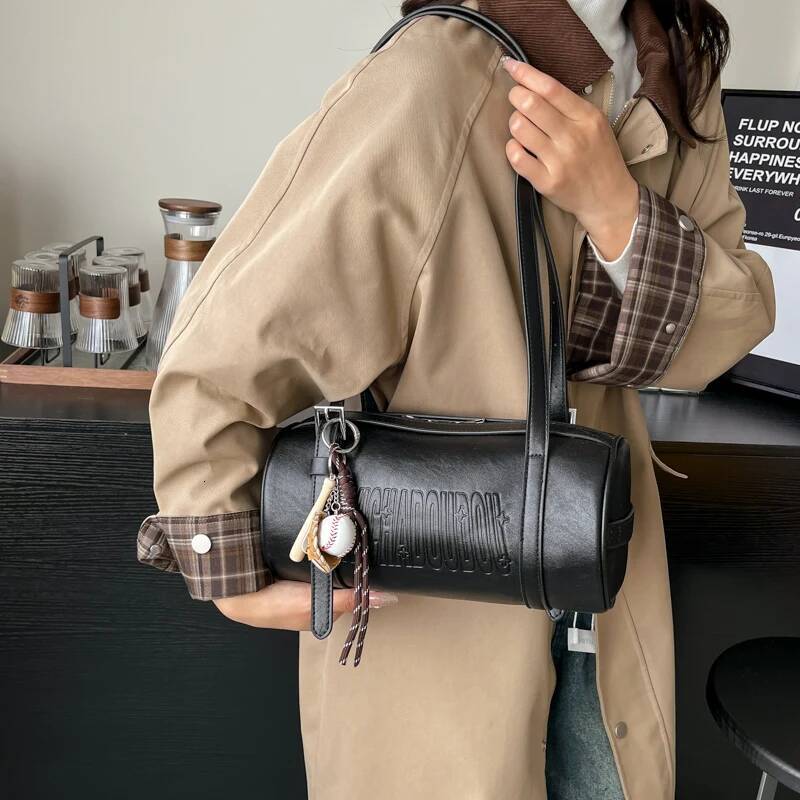 DHGM Multifunctional Cylinder Shaped Shoulder Bags For Women 2025 Winter Latest Designer Handbags Cross Body Bag With Pendant