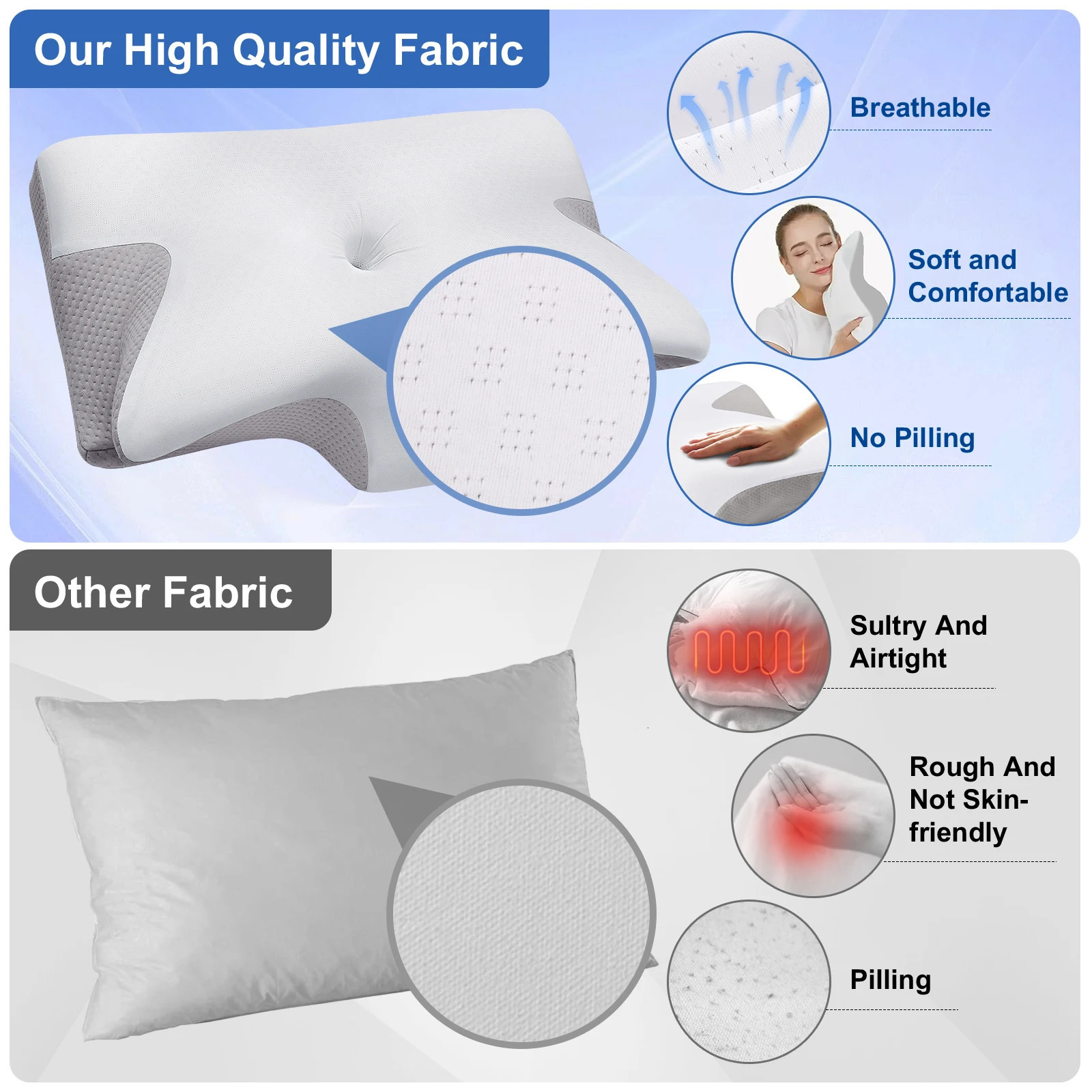 Pulatree Cervical Pillow for Neck Shoulder Pain Relief Sleeping Ergonomic Memory Foam Breathable Removable Pillowcase 250618