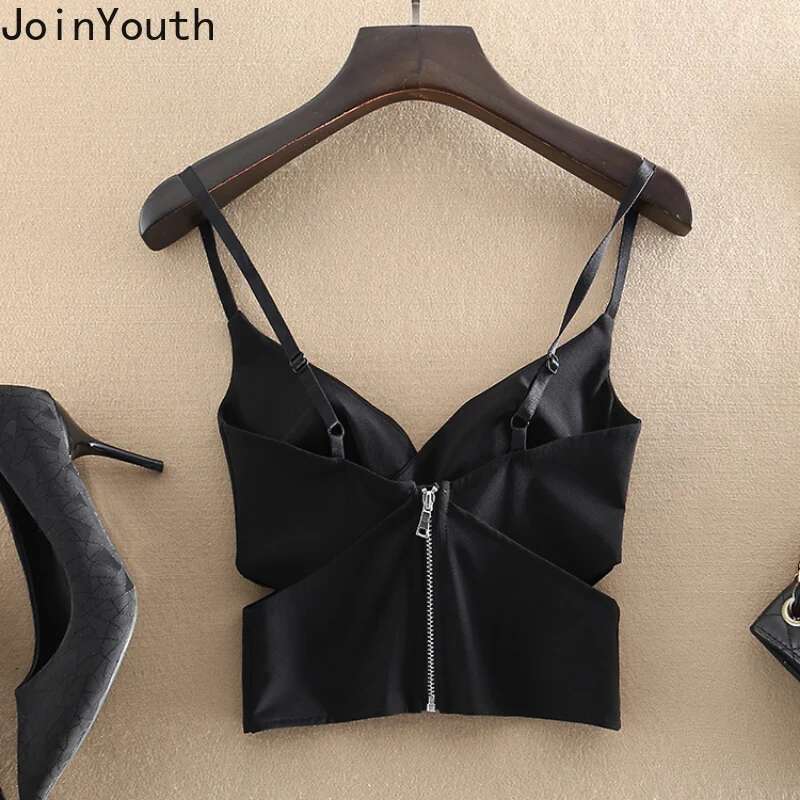 Black Crop Tops Women Clothing Temperament Tunic Tank Backless Zipper Fashion Sexy Tees 2025 Ropa Mujer Korean Camis Y2k Clothes