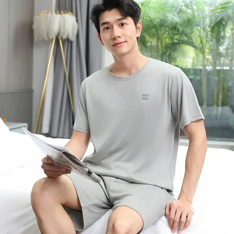 Summer Men Pajamas ShortSleeved Shorts Nightwear Homewear Cool Feeling Sports Leisure Thin Section Loose Suit Sleepwear 250614