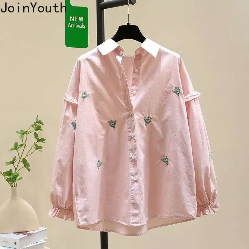 Embroidery Blouse Womens Clothing 2025 Camisas De Mujer Long Sleeve Loose White Shirts Turndown Collar Vintage Blouses Tops