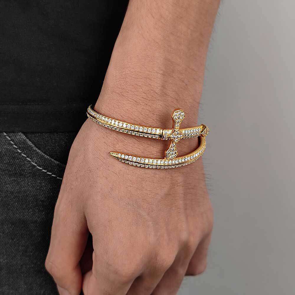 Hip Hop Sword of Justice Cross Trendy Brand Personality Men's Zircon Bracelet High-end Jewelry be3a