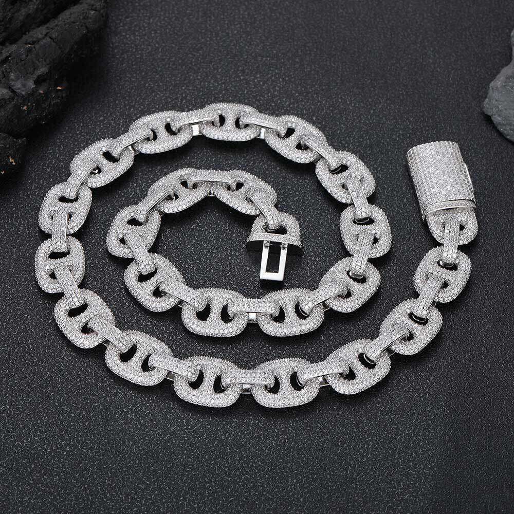 Hip Hop 16mm Pig Nose Bubble Cuban Chain Zircon Jewelry Accessories Men's Necklace 83d3