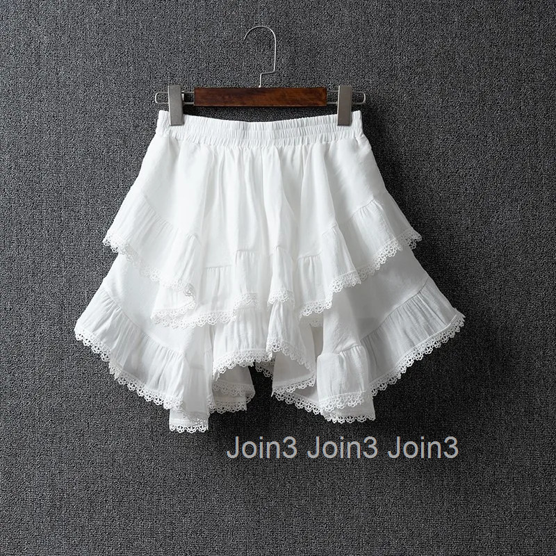 Summer Skirts Women Clothing 2025 Faldas Mujer De Moda Patchwork Lace Irregular Jupe Korean Saia Fashion Sweet White Mini Skirt