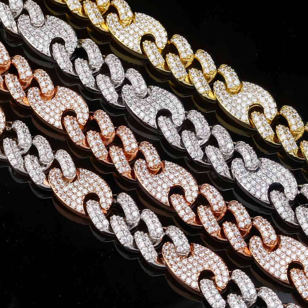 Hip Hop Full Dia Necklace 20MM Pig Nose Cuban Chain Gold Plated Personality Four-Leaf Clover Trendy Zircon Inlaid Bracelet