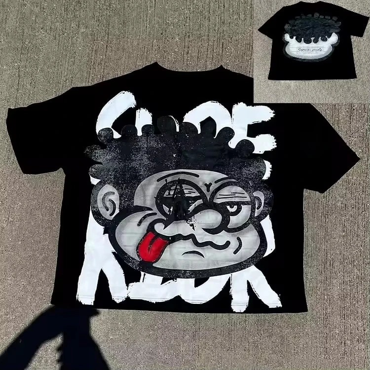 2025 Vintage Big Face Graphic Print Cotton TShirt Men Y2K Summer Short Sleeves Oversize Tshirt Streetwear Women Tops 250614