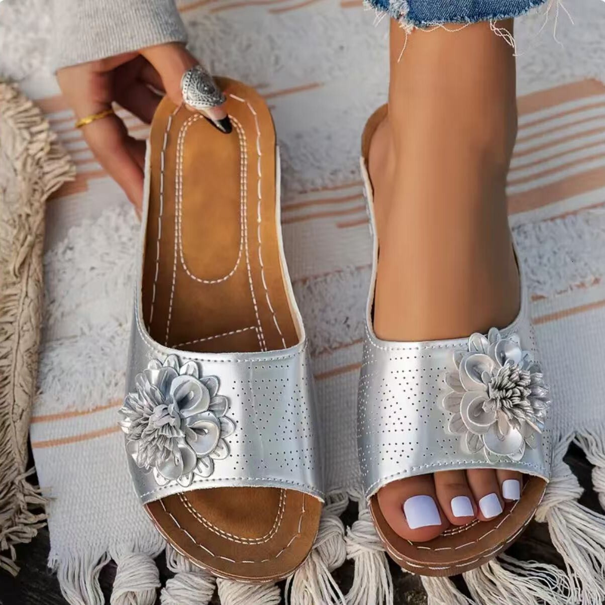 Luxury Brand Designer Shoes Sandals Southeast Asian Foreign Trade Plus Size Thick Sole Hollow Out One-Strap Sandals For Women Cross-Border Open-Toe Fl