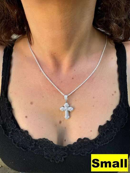 Solid 925 Sterling Silver Gothic Iced Out Cross Pendant Moissanite Baguette Hip Hop Diamond Jewelry Unisex Gift Idea