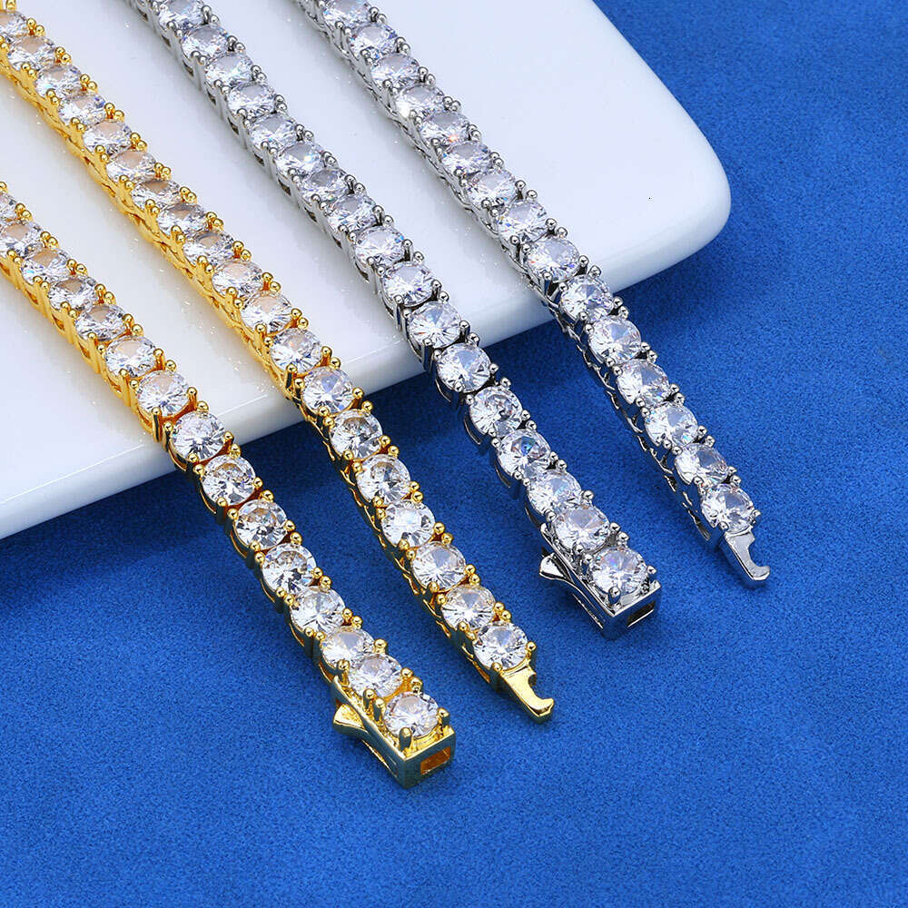 Dia-Studded Spring Clasp Tennis Chain Zircon Men's Necklace Trendy Brand Personality Hip Hop Bracelet Jewelry 1d83