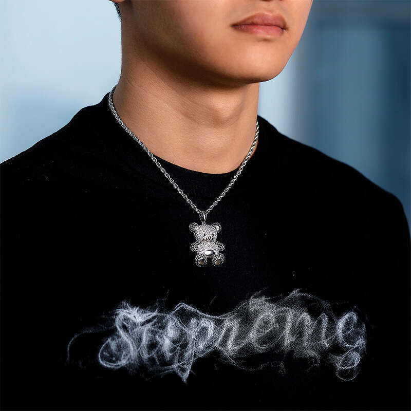 Cute Cartoon Panda Pendant Colorful Zircon Unisex Trendy Hip Hop Necklace Jewelry
