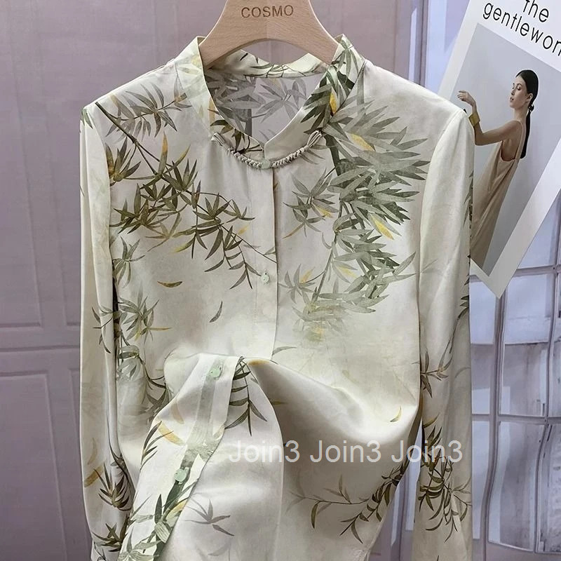 2025 Blusas Mujer De Moda Vintage Blouses for Women Chinese Style Stand Neck Print Shirts Long Sleeve Loose Temperament Tops