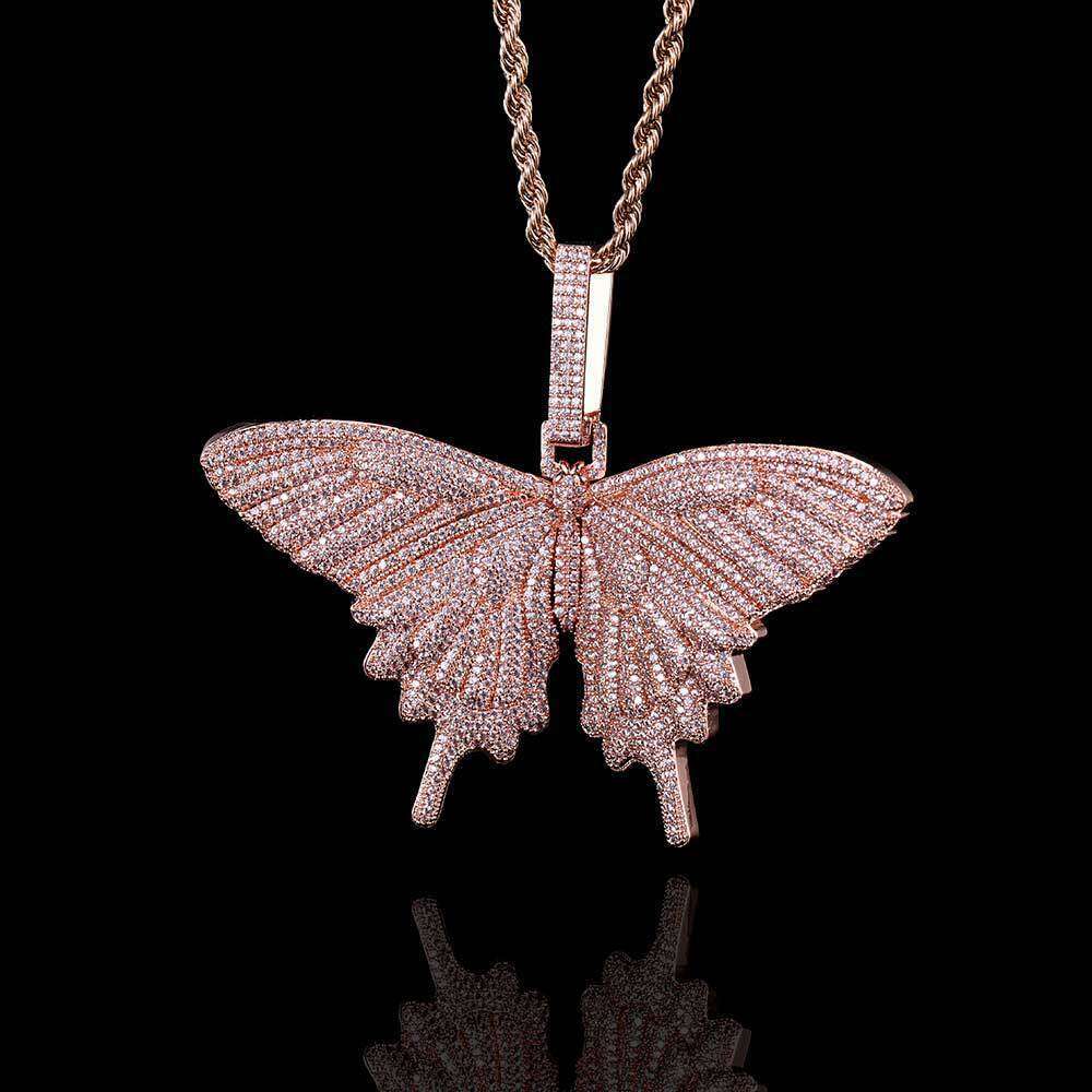 Hip Hop Zircon Large Butterfly Trendy Brand Personality Women's Necklace Jewelry Sweater Chain Accessory Pendant 7fa6