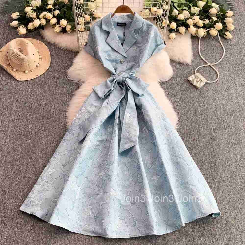 Elegant Woman Dresses 2025 Vestidos De Mujer Slim Waist Bandage Floral Short Sleeve Robe Femme Big Swing Vintage Summer Dress