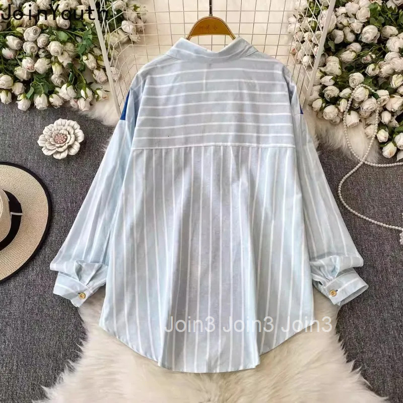 Korean Casual Shirts Women Clothing Patchwork Striped Long Sleeve Blouses Fashion Summer Loose Tops 2025 Blusas Mujer De Moda