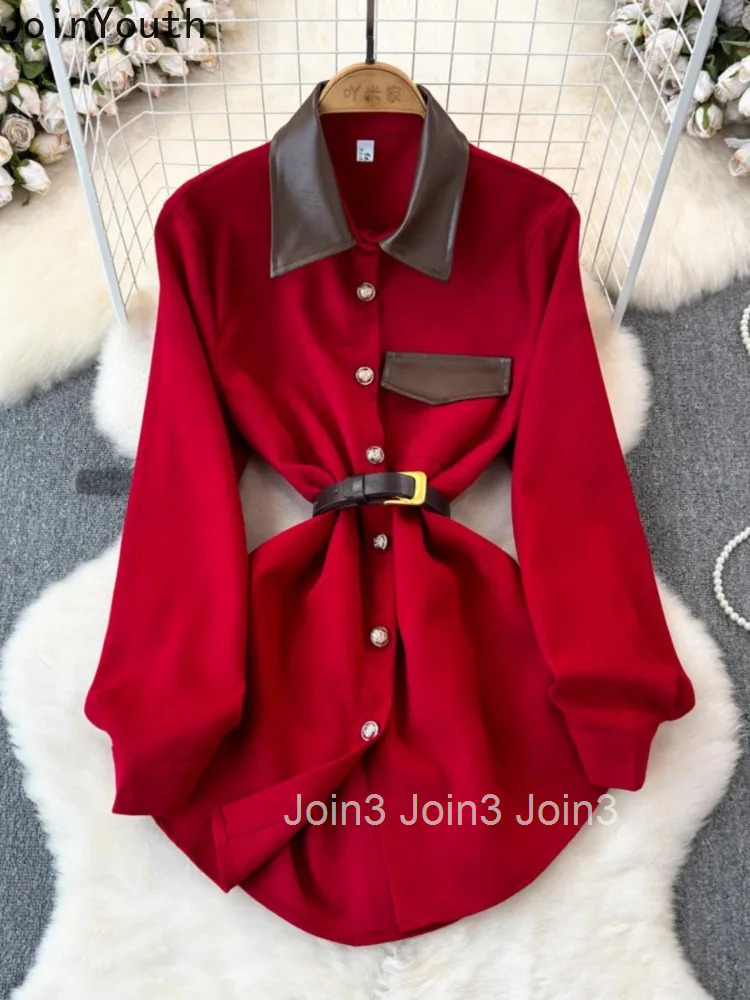 Fashion Korean Blouse Women Clothing Turndown Collar Long Sleeve Slim Waist Shirts Tops Loose Vintage Corduroy Camisas De Mujer