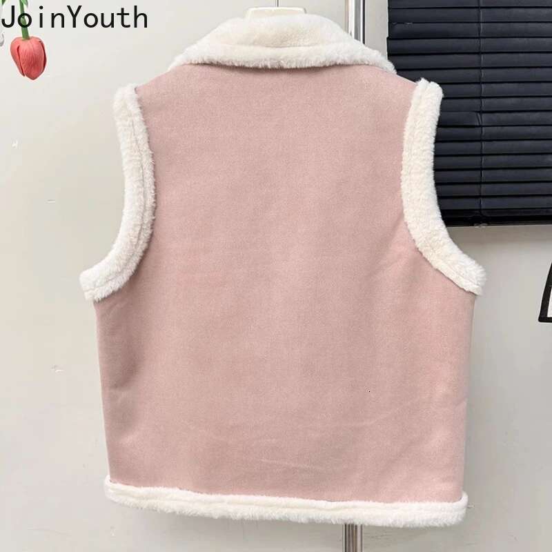 Vintage Loose Lamb Wool Womens Vest Sleeveless Coats Tops Zipper Furry Thicked Waistcoat Y2k Tanks Winter Clothes Women 2025