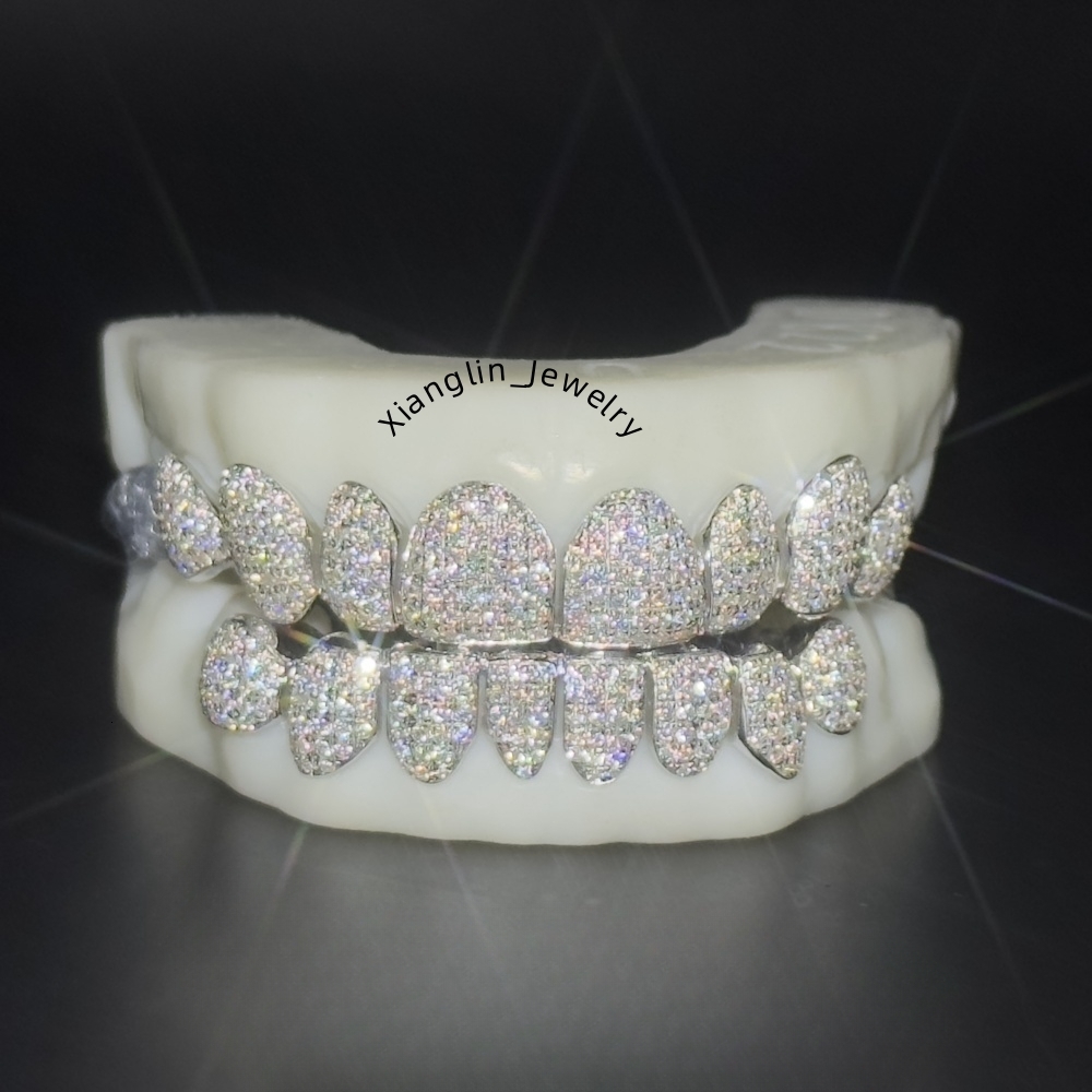 Factory Price Custom S925 Silver Solid Gold Grillz Iced Out VVS Moissanite Diamond Grillz for Teeth