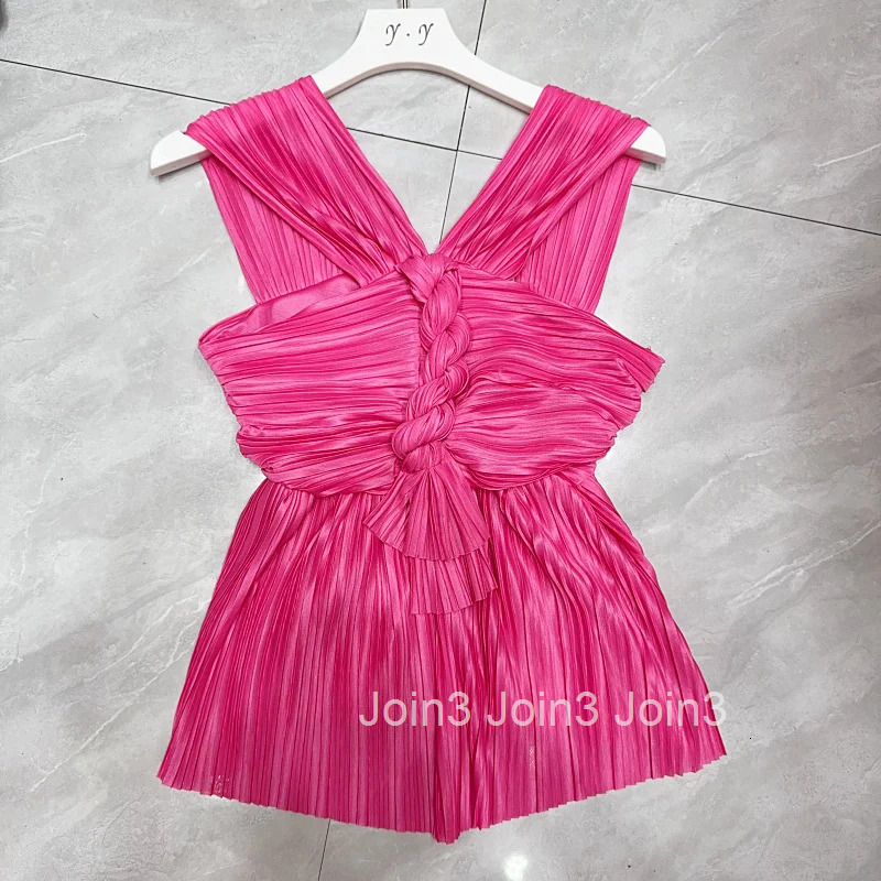 Satin Pleated Sling Vest Women Clothes Slim Fit Sleeveless Temperament Tops Korean Tees Chic Summer Tanks Backless Folds Camis