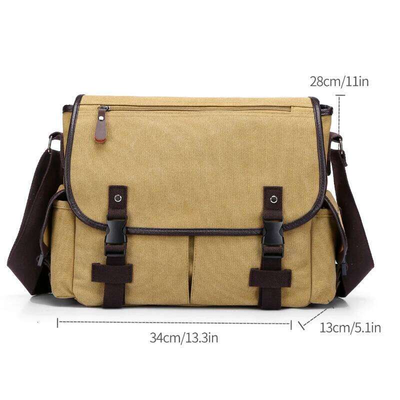 Retro Style Canvas Crossbody Large Capacity Shoulder Multi Pocket Mailman Bag, Briefcase