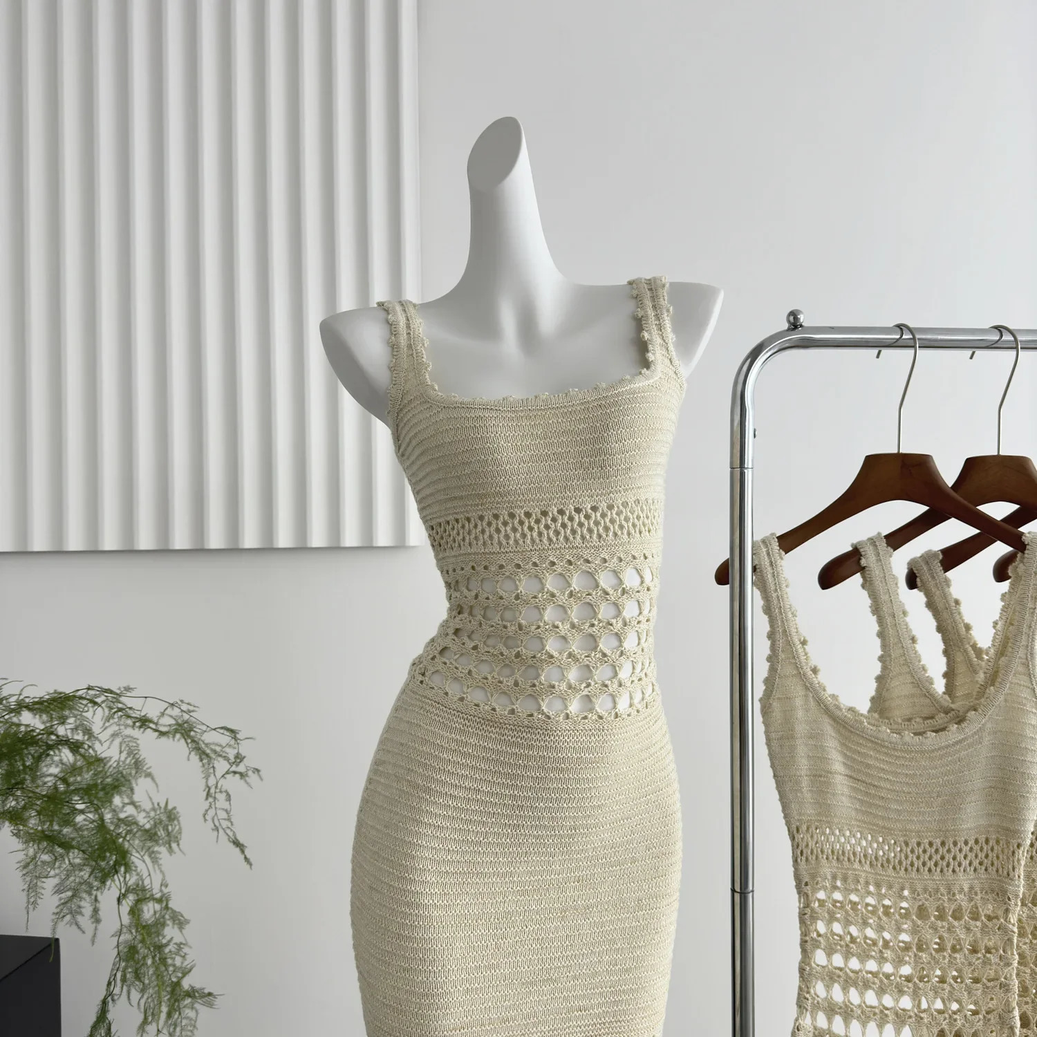 Sexy Sparkling Hollow out Long Knitted Dress with Shiny Thread Strapless Empire Waist Ankle Length Womens Summer Arrival 250617