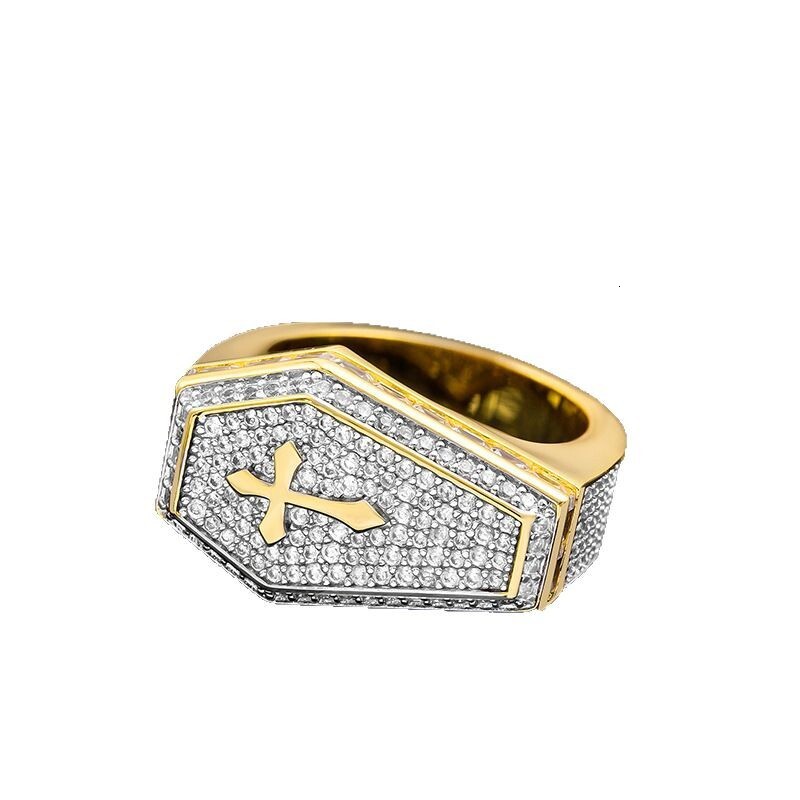 Luxury Jewelry Designer Brand Trendy Cross Cubic Zirconia Hip Hop Men's Hexagonal Full Diamond Personalized Bold Moissanite Ring
