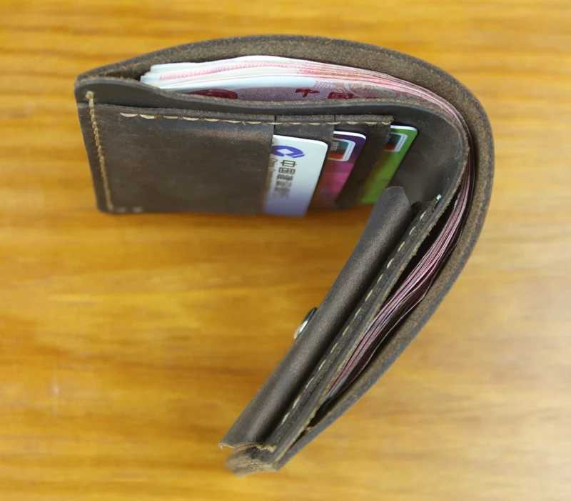 Handmade Vintage Crazy Horse Genuine Leather Wallet Men Purse Leather Money Clips Short Male Money Bag with Coin Pocket Vertical Z250621