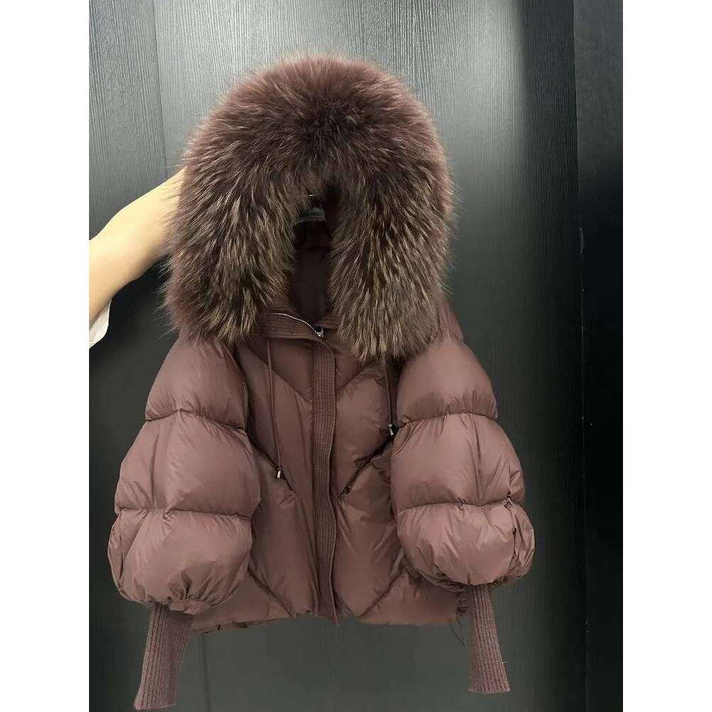 Designer Leisure High Quality OFTBUY 2025 New Winter Large Real Fur Hooded Puffer Jacket Women Thicken Warm Knitted Sleeve Coat White Duck Down Mid Lo