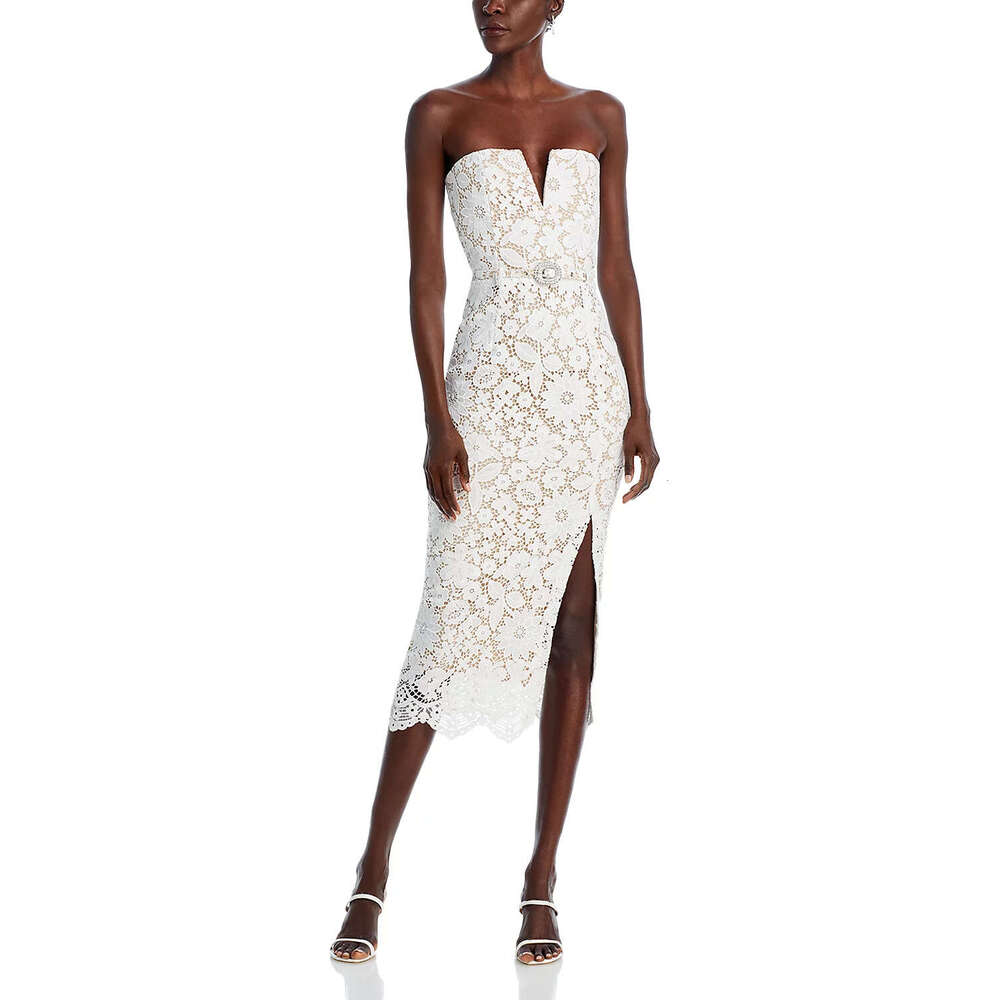 White Skirt Maxi Skirt White Lace Stretch Sexy Strapless Slit Long Elegant Gown Dress Long Skirt